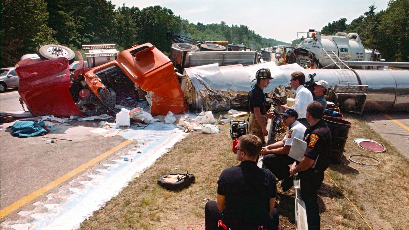 NEDT emergency spill response at site of spilled tanker truck.